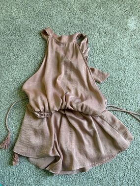 Sage Brand Dusty Mauve Pink Halter Romper Open Back